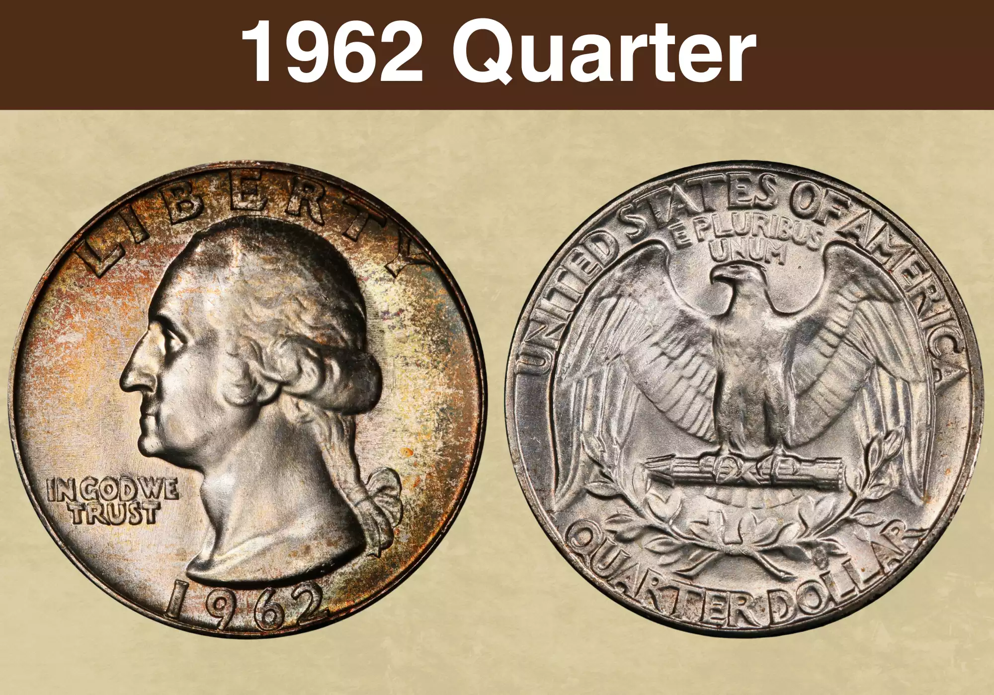 1962 Washington silver quarter obverse and reverse showing John Flanagan portrait and eagle design