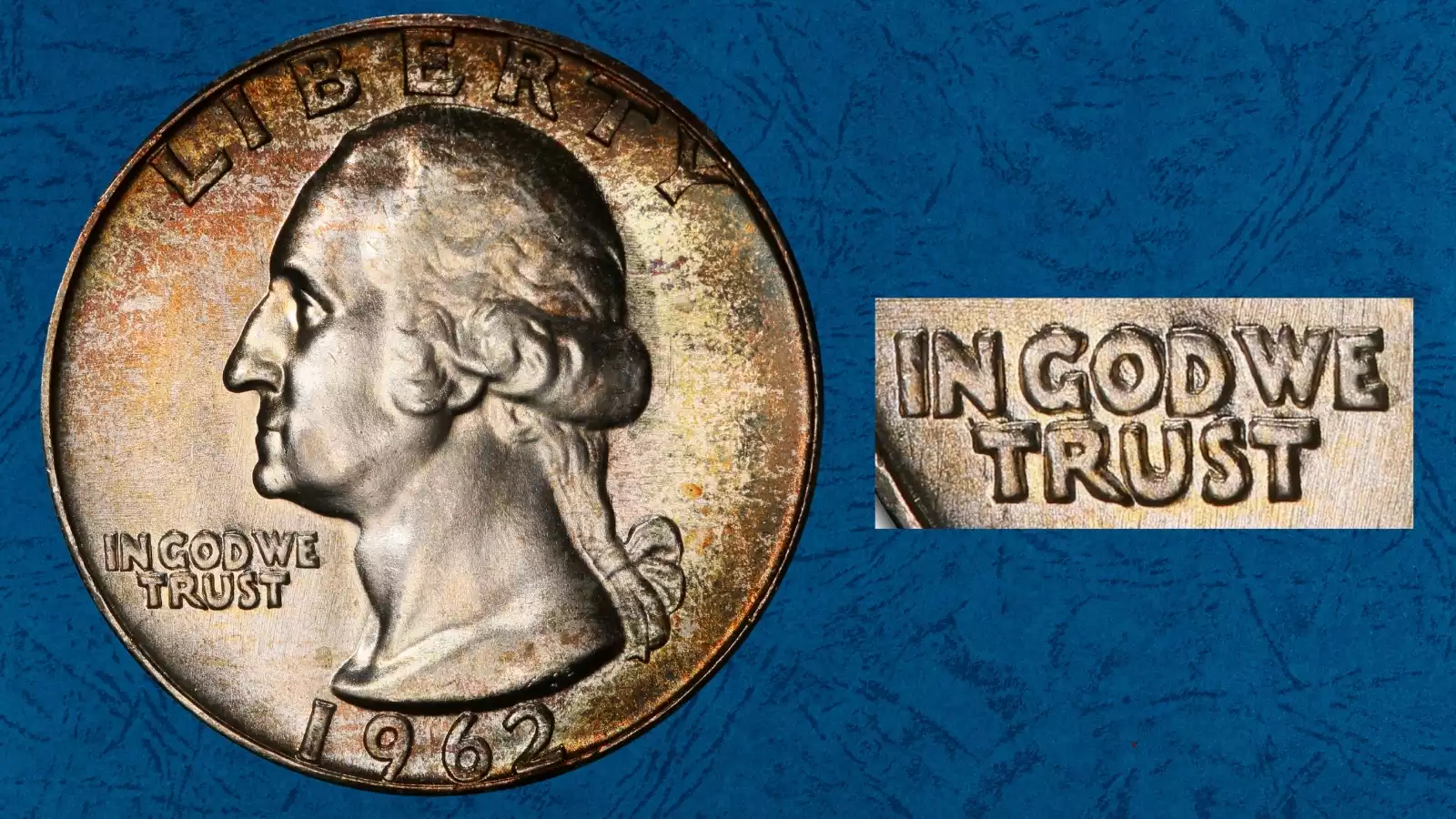 1962 quarter off-center strike error showing design shifted to one side with blank crescent and full date visible